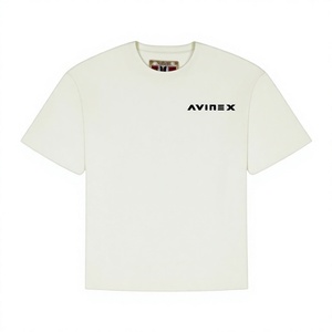 OEM Custom 100% Cotton AVIREX Men's <b>Cream</b> Short Sleeve T-Shirt Regular Fit Cotton Jersey O-Neck Casual Letter Print Front Logo - Product Image 1