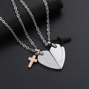 Collar de Acero Inoxidable Unisex con Cruz de Pareja y Corazón Roto, Regalos Románticos - Product Image 3