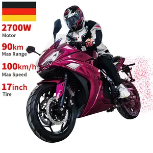 Motocicleta elétrica de corrida alemã 2024, 17 polegadas, 72V, 2700W, 100km/h, velocidade 90KM, fabricada na China, ideal para corrida