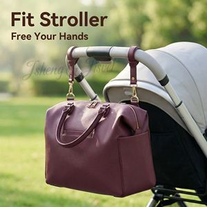 Sac à langer de luxe en cuir PU JSHENG&JISVEL |   Sac de voyage à grande capacité montable sur poussette, fermeture à glissière, plusieurs couleurs - Product Image 1