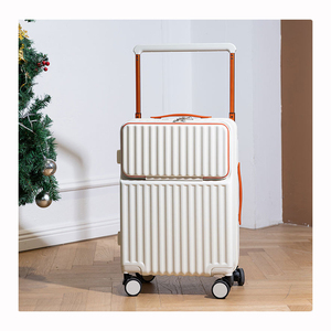 Gift Custom Unisex Wide Trolley Luggage with USB Charging Side Hook Cup Holder Front Open Trolley case <b>Suitcases</b> for Travel - Product Image 2
