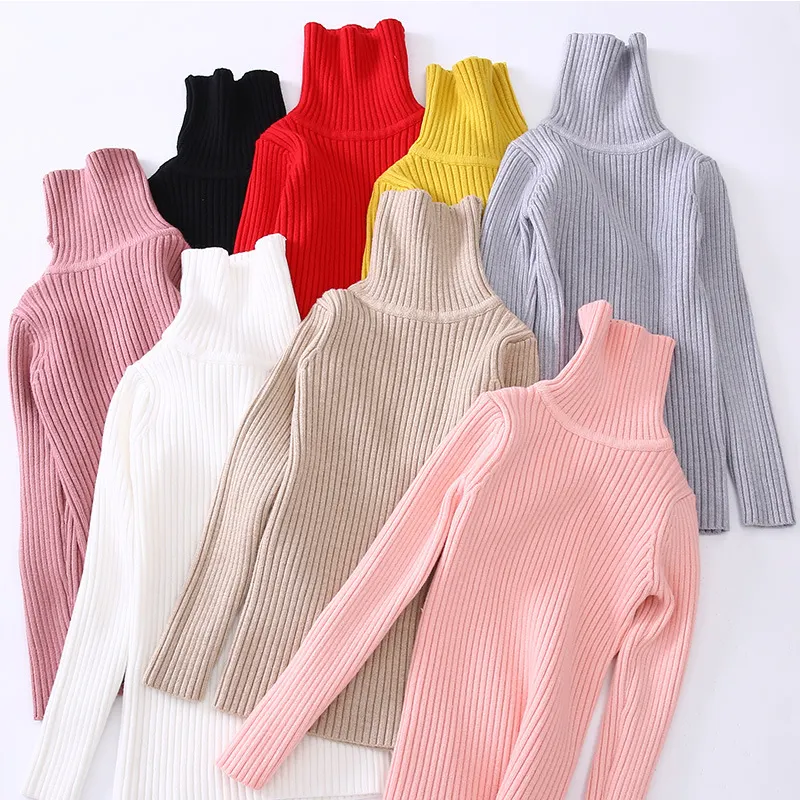 कम Moq Wholesales उच्च गुणवत्ता शीतकालीन गर्म शीतल मोटी ठोस रंग बुना हुआ यूनिसेक्स लड़कियों बच्चों बंद गले स्वेटर स्वेटर