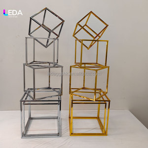 LEDA Metal Wire Cube Stand Silver and Gold Modern Wedding <b>Table</b> Centerpiece <b>Decor</b> - Product Image 2