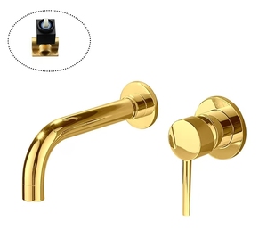 Robinet de lavabo encastré <span class=keywords><strong>noir</strong></span> en laiton, <span class=keywords><strong>mitigeur</strong></span> mural dissimulé pour lavabo encastré, robinet de comptoir de type split - Product Image 5
