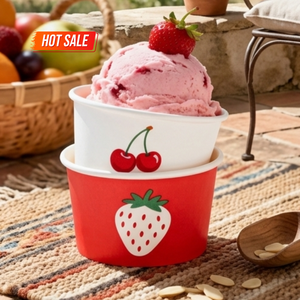 Bol à yogourt glacé et gelato jetable personnalisé avec logo imprimé, avec couvercle et cuillère, en papier, bol à crème glacée jetable personnalisé en papier - Product Image 1