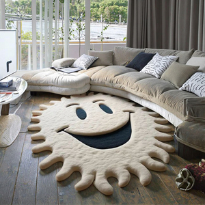 Tapis fait main tufté à la main design étoile souriante ronde pour le salon, aire de jeu pour enfants, tapis en laine de 4,5,6,7,8,9 pieds - Product Image 5