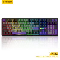 Clavier de jeu mécanique filaire E-YOOSO avec fonctions multimédias, rétroéclairage RVB, 104 touches, structure de clavier à touches interchangeables à chaud