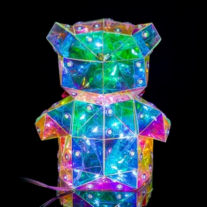 Dễ thương 15cm Sáng Tình Yêu gấu 3D pha lê hiệu ứng ba chiều lăng trụ dẫn ánh sáng gấu với Ribbon Hộp quà tặng - Product Image 3