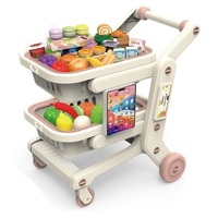 Dubbellaags universele winkelwagen met wielen, tablet houder en 34 voedselaccessoires, roze, groothandel