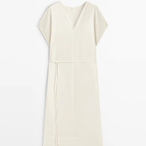 Robe décontractée à fente, style tunique en mélange de lin, col en V profond, jupe longue sans manches, faible MOQ, personnalisable avec impression - Product Image 5