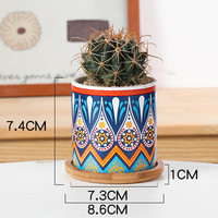 Pot Bunga Keramik Terakota Silinder Mini Berkualitas Tinggi dengan Lapisan Glaze, Custom Grosir Hantechn, untuk Kaktus dan Tanaman Hias, Dilengkapi Alas Bambu