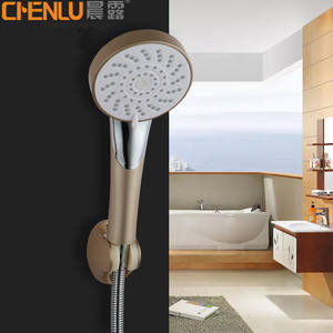 Juego de ducha de mano dorado, redondo, ajustable, de montaje en pared, diseño contemporáneo, chapado en cromo, de plástico - Product Image 4