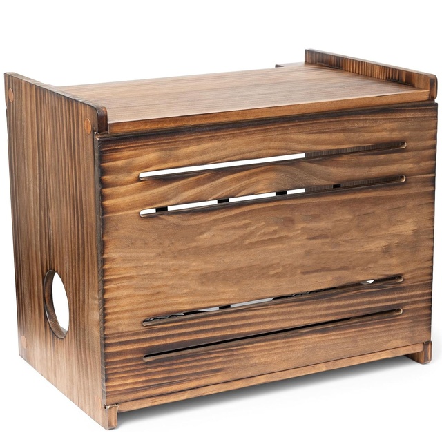 Wooden WiFi Router Storage Box-Deluxe American Style Wall Mountable Decorative Modem Shelf Hider Cover Cable Management System
