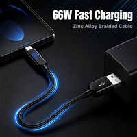Câble USB-A vers USB-C à charge rapide 66W, coque en alliage de zinc, design avec affichage numérique, compatible avec ordinateur portable, moniteur, téléphone portable