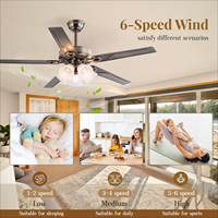 Ventilateurs de plafond de style classique de 52 pouces avec télécommande, 6 vitesses, moteur CC, ventilateur de plafond avec lumière