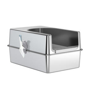 Caja de arena para gatos MSP-03 de acero inoxidable, 61x44x19cm, rectangular, de metal y plástico, a prueba de salpicaduras, para gatos adultos - Product Image 1