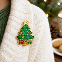 Broche personnalisée en émail pailleté, motifs Arbre, Bonhomme de neige, Chapeau de Père Noël, style Kawaii, plaquée or, cadeau, vente en gros, broche de revers de Noël, broche Chapeau de Père Noël