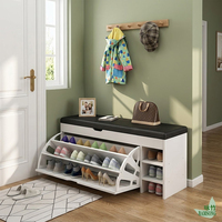 Banc à chaussures autoportant avec siège rembourré et rangement triple rabattable et ouvrable, style entrée de luxe minimaliste, pour couloir