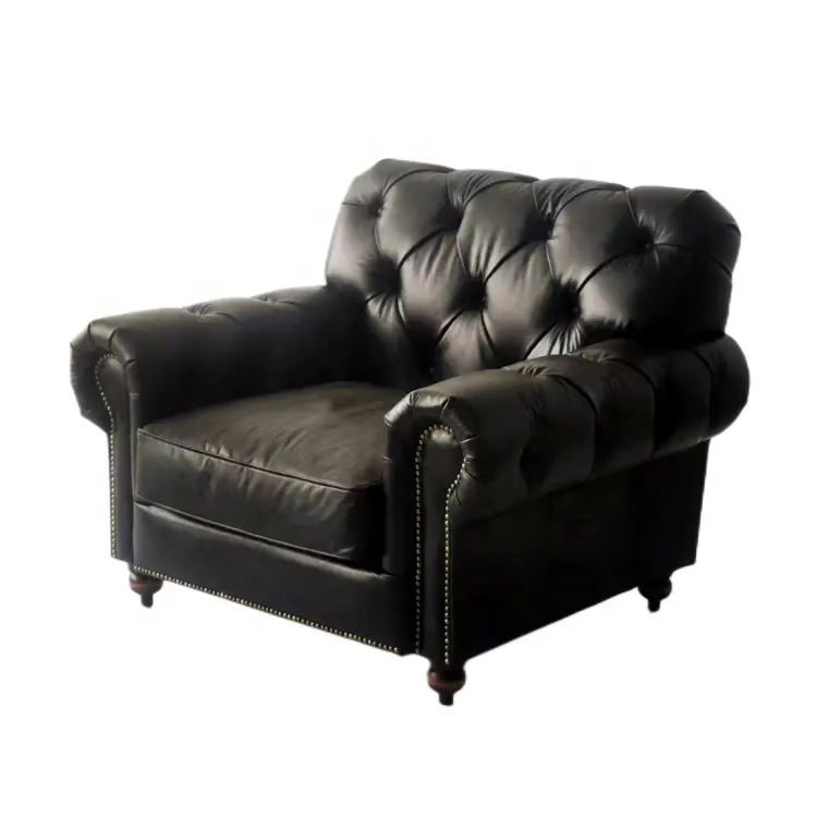 Vintage Black Leather Chesterfield 31 Leather Sofa Set Furniture Living Room Luxury Top Grain Leather Couch Sofa