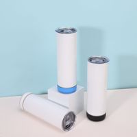 Vaso de sublimación recto delgado de 20oz con aislamiento al vacío de acero inoxidable con altavoz de diente azul altavoz inalámbrico taza de música