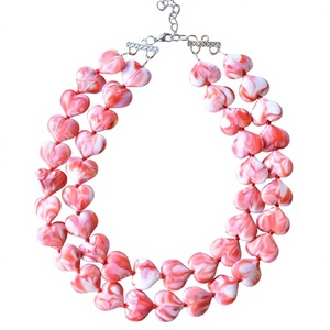 Top Quality Women's Pink Water Drop Beaded Resin <b>Necklace</b> Set <b>Matching</b> Earring Party Fashion Jewelry Acrylic Resin Silver Plated - Product Image 5