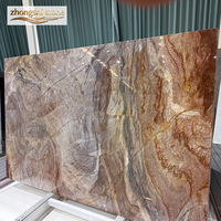 Table de cuisine intégrée au design moderne, en dalle de quartzite naturelle de luxe, veinée or violet, Purple East Arrival