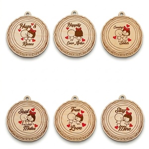Set di Ornamenti in Legno per San Valentino, Targhette Rotonde Incise al Laser con Storia <span class=keywords><strong>d</strong></span>'<span class=keywords><strong>Amore</strong></span>, Decorazioni Romantiche da Appendere per Matrimoni - Product Image 5