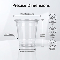 Gobelet jetable en plastique transparent empilable de qualité alimentaire PET 89-10oz avec couvercles pour boissons froides