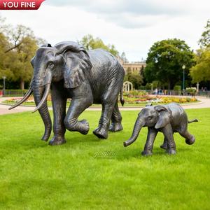 YOUFINE カスタマイズ可能なブロンズ象の家族彫刻 大人と赤ちゃんの象の像 屋外庭園公園アート装飾用 - Product Image 1