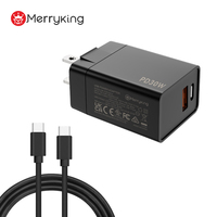 Cargador Merryking con Enchufe Intercambiable Tipo PD, Salida de Energía de 30W con Cable USB-C