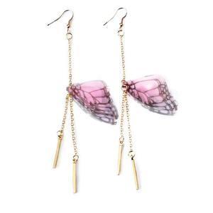 Moda literaria temperamento pendiente hecho a mano Perla Rosa Azul Rojo colorido tul mariposa alas oreja gancho pendientes al por mayor - Product Image 6