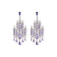 Boucles d'oreilles pendantes spectaculaires pour femmes, style palais, en cristal violet et strass, multi-couches, électroplaquées, avec pompons, luxe léger