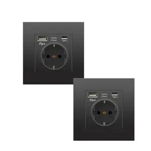 Panel de PC negro de clase 86 estándar de la UE de alta calidad, enchufe de interruptor de pared eléctrico alemán 16A con Carga rápida tipo C