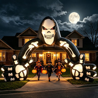 Arche Gonflable Crâne Mortuaire Thème Halloween Horreur pour Décoration de Festival Transfrontalier avec Lumière LED pour Cour Extérieure