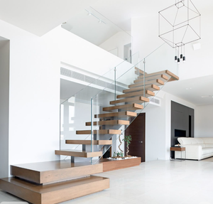 Scale in legno per la casa Villa, scala personalizzata con corrimano in acciaio inossidabile, design moderno con scala interna - Product Image 4