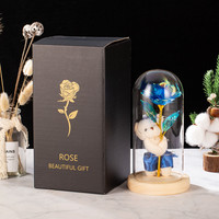 Lampe de chevet moderne en forme de dôme en plastique doré avec LED, ours mignon, fleur éternelle, cadeau romantique pour la Saint-Valentin, anniversaire, décoration de bureau, lampe de nuit pour la maison