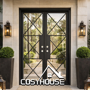 Pintu Patio Ganda Kaca Baja Lengkung Pintu Prancis Modern untuk Rumah Villa Custom Cosyhouse - Product Image 2