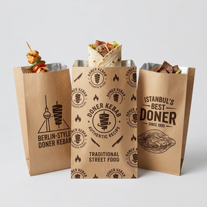 Disposable Greaseproof Aluminum Foil Lined Kraft <b>Paper</b> Bag Custom Logo for BBQ Chicken Fried Skewers Food Packaging - Product Image 2
