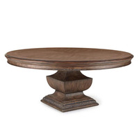 Table à manger ronde traditionnelle française sur piétement, base sculptée en bois massif, table de salle à manger rustique de luxe pour villa et hôtel