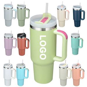 Custom Logo 40oz Stainless Steel Insulated Travel Cup with Straw & Handle Large Capacity <b>Portable</b> <b>Vacuum</b> Flask - Product Image 3