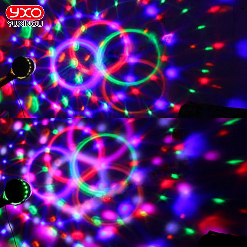 Ses aktif dönen disko topu parti ışıkları 15W RGB LED sahne ışıkları lazer projektör ışık için noel düğün festivali