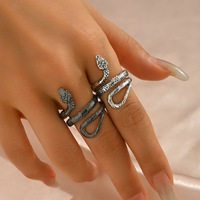 Bague unie en verre naturel pour couple, style rétro, design serpent géométrique, pour femme, tendance transfrontalière Europe-États-Unis