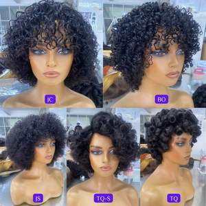 Full Machine Made No Lace Glueless Peruca com Franja Pronto para Ir 100% Cabelo Humano Brasileiro Bouncy Jerry Curl Gluless Perucas - Product Image 6