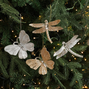 Adornos Colgantes de Acrílico con Purpurina Platino de Mariposas y Libélulas para Árboles de Navidad, Decoraciones Festivas - Product Image 1