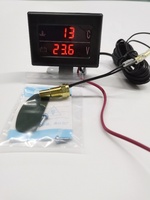 Pengukur suhu air Digital mobil, Voltmeter pengukur arus Digital 2 in 1 Universal 12V/24V dengan kepala Sensor