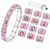 Bracelet modulaire en acier inoxydable avec breloques italiennes et motifs alimentaires roses de dessin animé, bijoux de mode, accessoires de breloques, vente en gros