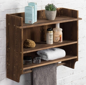 Estante organizador de baño de madera quemada montado en la pared con 3 estantes para sala de estar - Product Image 1