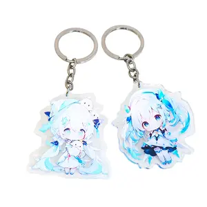Vente en gros de porte-clés holographique époxy à paillettes en acrylique pendentif porte-clés en acrylique personnalisé anime transparent