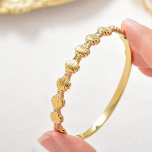 textured seashell motif wholesale 18k gold stainless steel subtle <b>crystal</b> scratch resistant elegant versatile bangle <b>bracelet</b> - Product Image 2