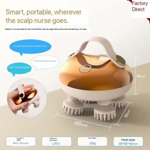 Masajeador de cabeza recargable de silicona con función de amasamiento, infrarrojos lejanos, resistente al agua, tres velocidades de intensidad, para uso corporal, con color y logotipo personalizables. - Product Image 5